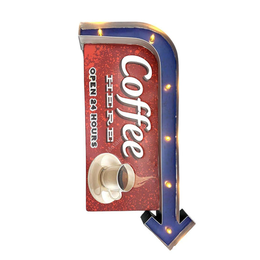 Metal Light Sign - Coffee - Arrow Sign - LED Lighting