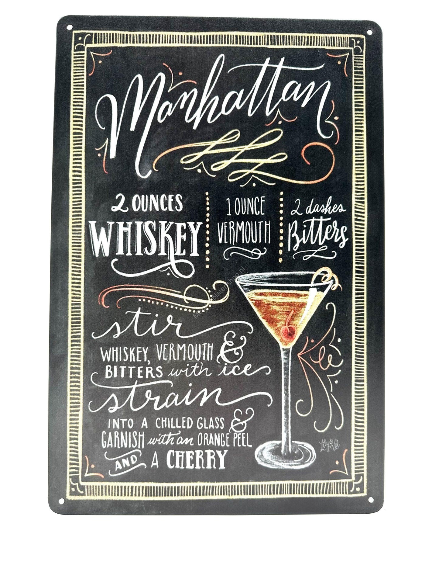 Metalen Wandbord - Manhattan Cocktail