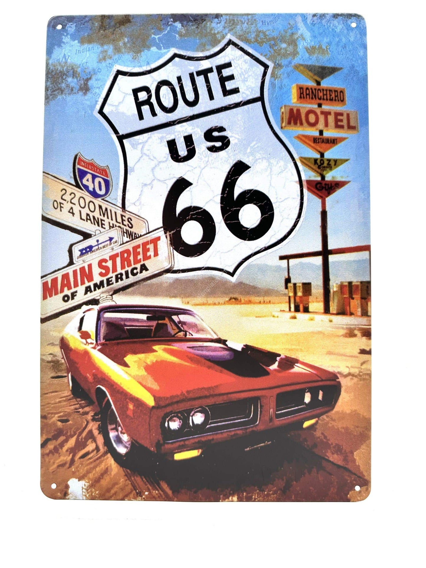 Wandschild aus Metall – Route US 66