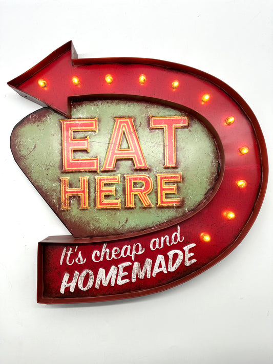 Metalen Lichtbord - Eat Here - LED verlichting