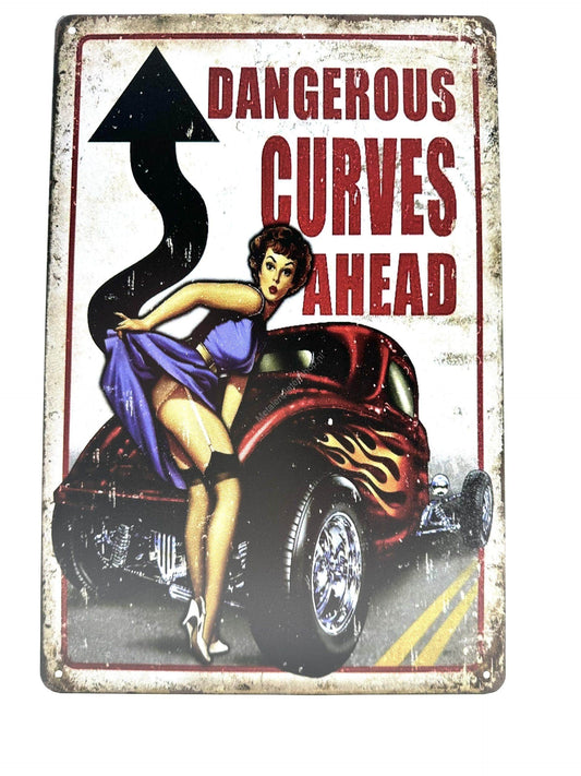 Metal Wall Sign - Dangerous Curves Ahead