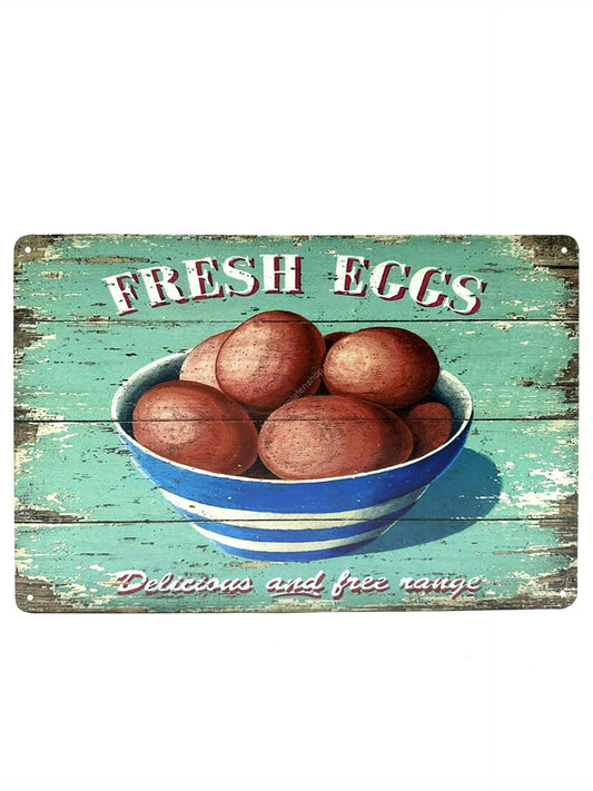 Metalen Wandbord - Fresh Eggs