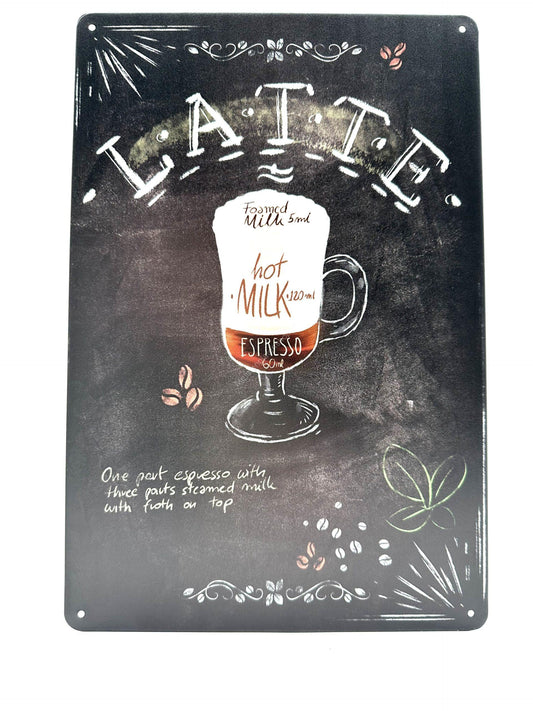 Metalen Wandbord - Latte Coffee