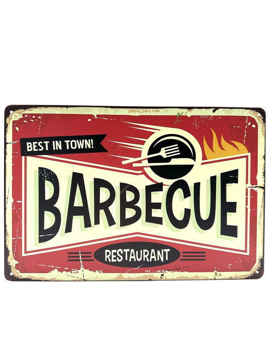 Premium Metal Wall Sign Decoration for Barbecue Restaurant - Vintage BBQ Advertising Sign Design