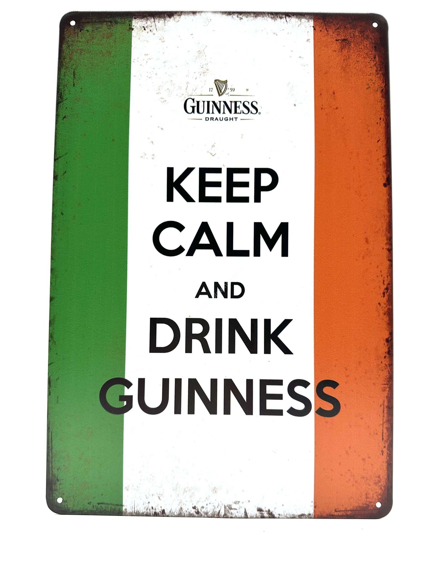 Wandschild aus Metall – „Keep Calm And Drink Guinnes“.