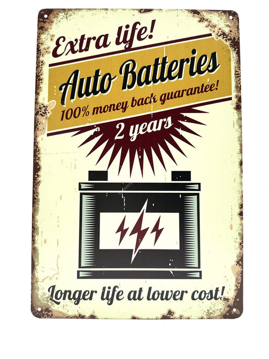 Metal Wall Sign - Extra Life Auto Batteries