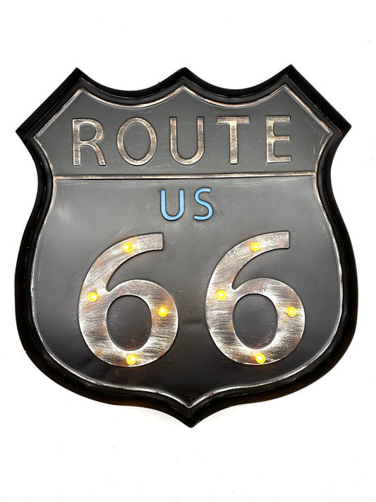 Metalen Lichtbord - Route 66 Zwart - LED verlichting