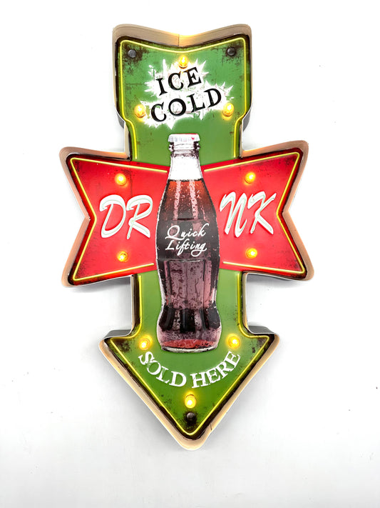 Metal Light Sign - Ice Cold Drink Sold Here - LED lighting