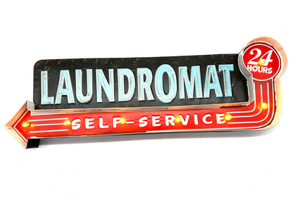 Metalen Lichtbord - Laundromat - LED verlichting