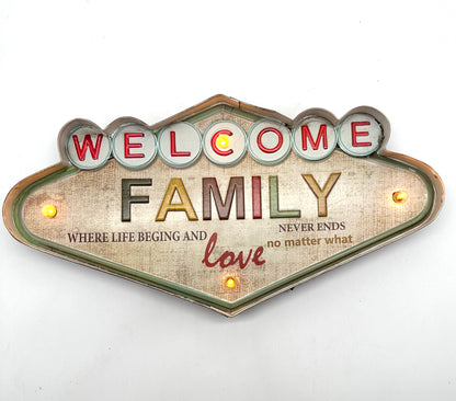 Metalen Lichtbord - Welcome Family - LED verlichting