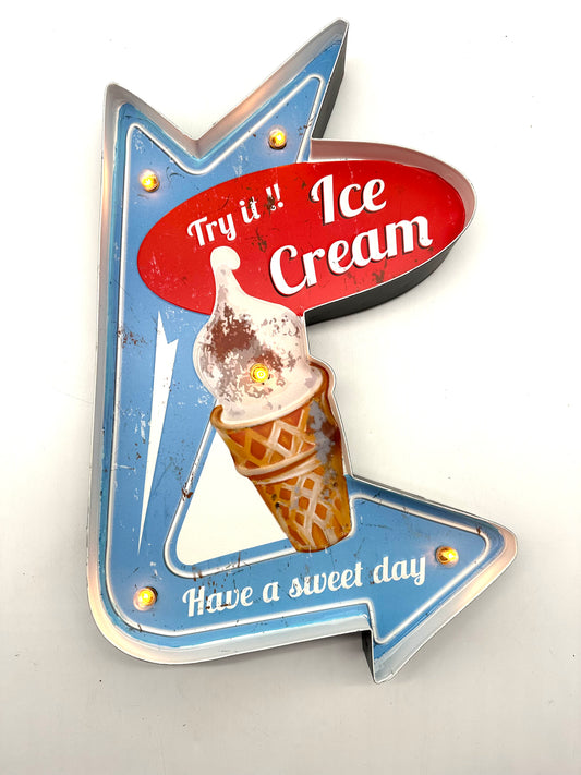 Metalen Lichtbord - Try Ice Cream - LED verlichting