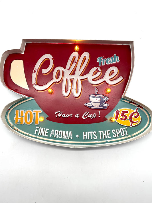 Metalen Lichtbord - Fresh Coffee - LED verlichting