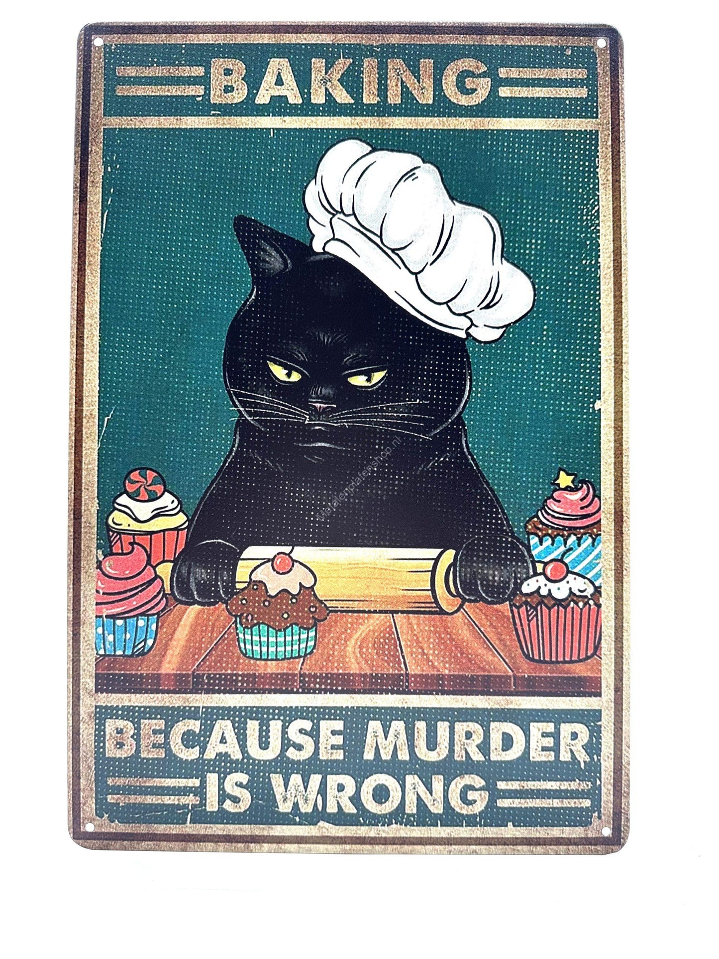 Metalen Wandbord - Baking Cat