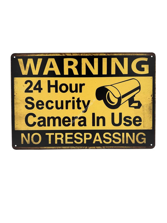 Metalen Wandbord - Warning 24 hour Surveillance Camera in use - Waarschuwing