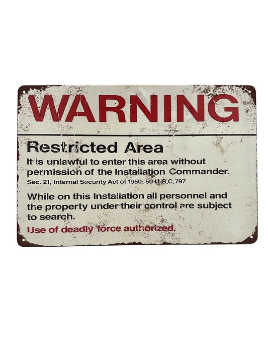 Metal Wall Sign - Warning Restricted Area - Warning