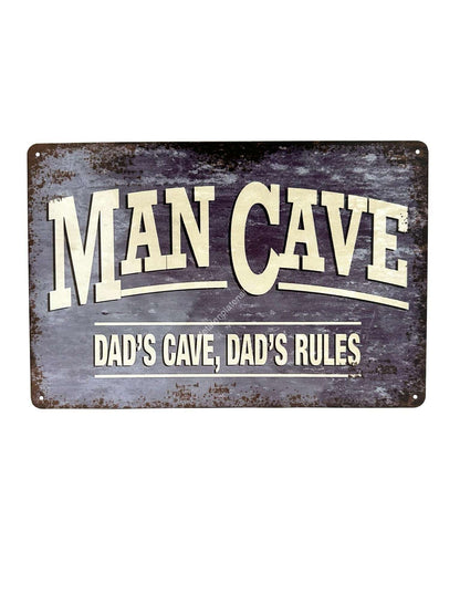 Wandschild aus Metall – Man Cave Dads Cave, Dads Rules – Rules