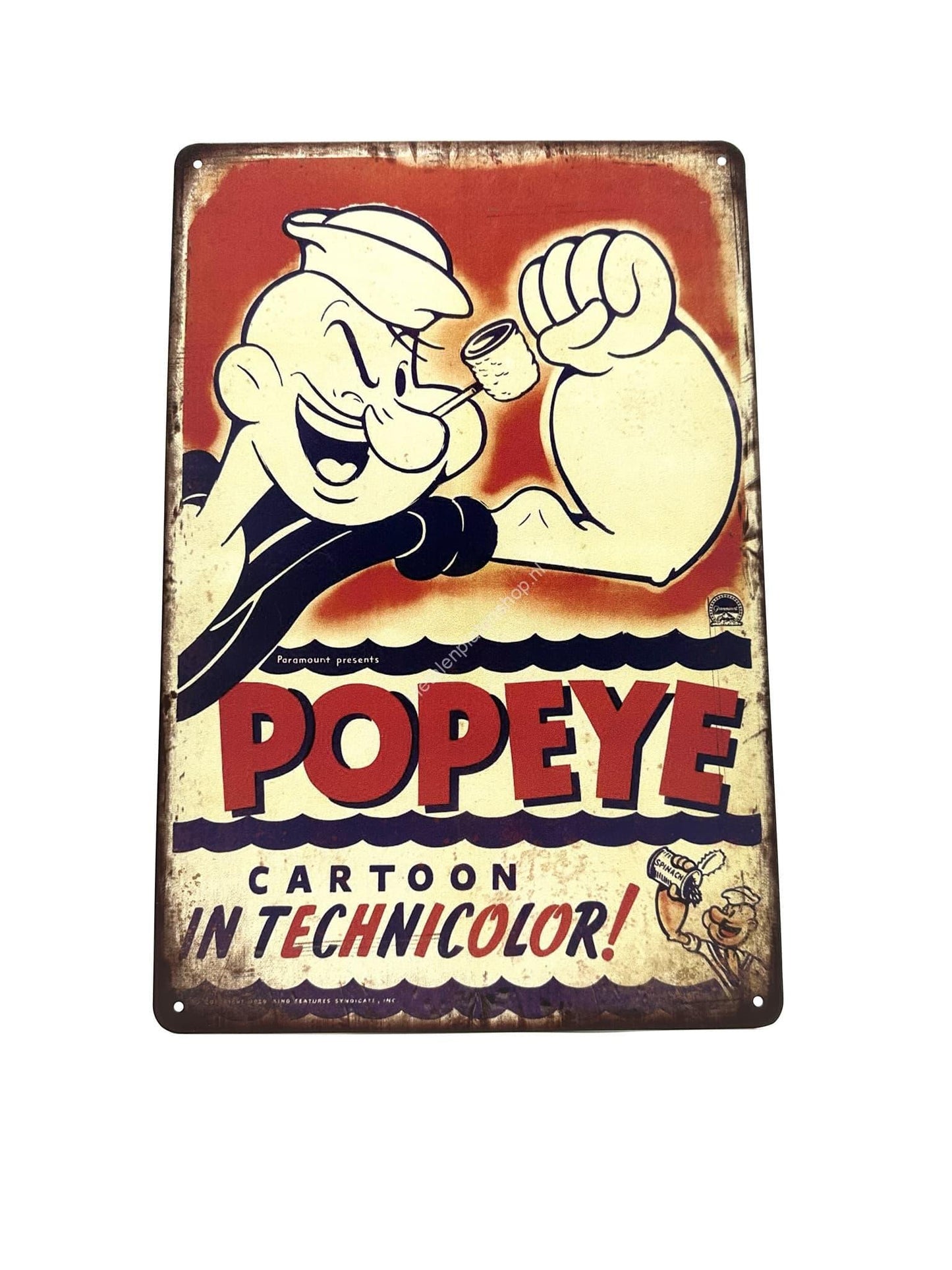 Metal Wall Sign - Popeye Cartoon in Technicolor