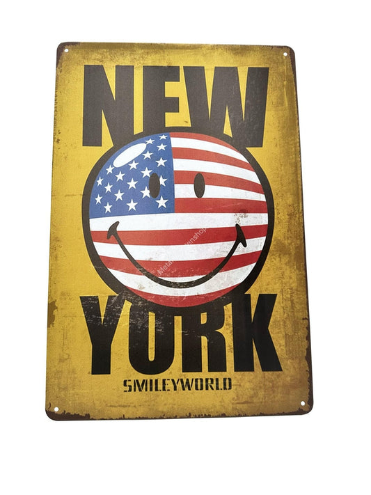 Metalen Wandbord - New York Smiler USA - Smiley