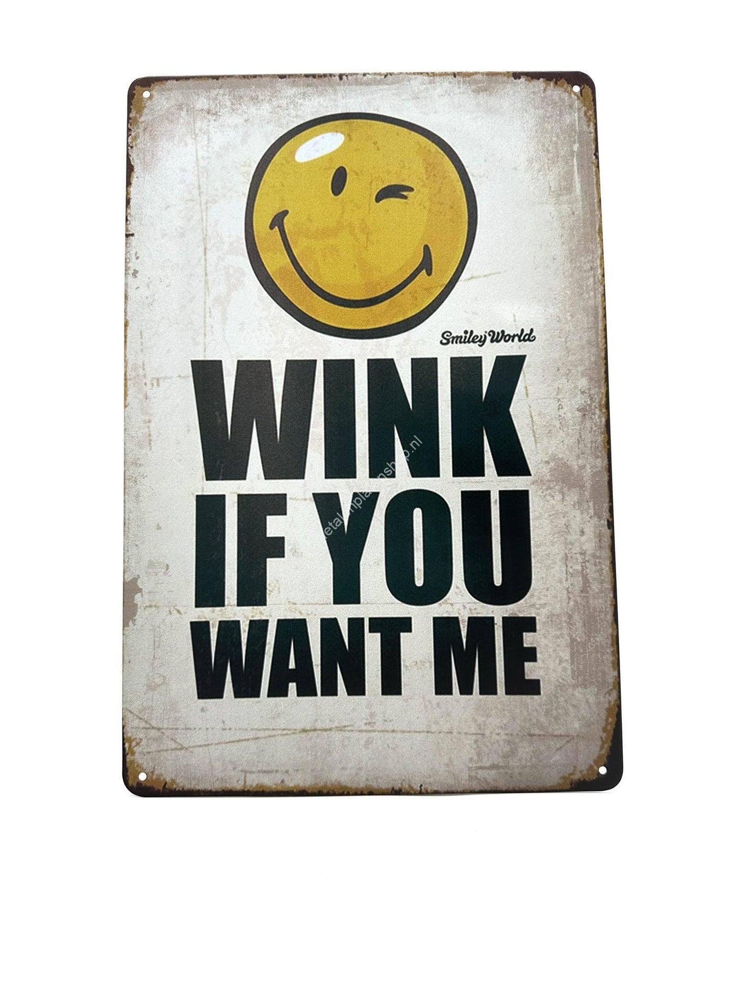 Wandschild aus Metall – „Wink if you want me“ – Smiley