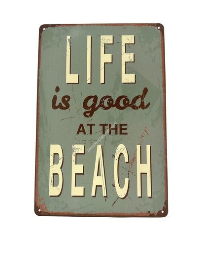 Metalen Wandbord - Life is good - At the beach - Strand