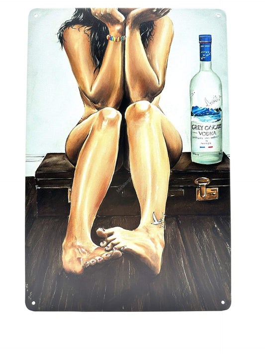 Metalen Wandbord - Vrouw met Grey Goose Vodka