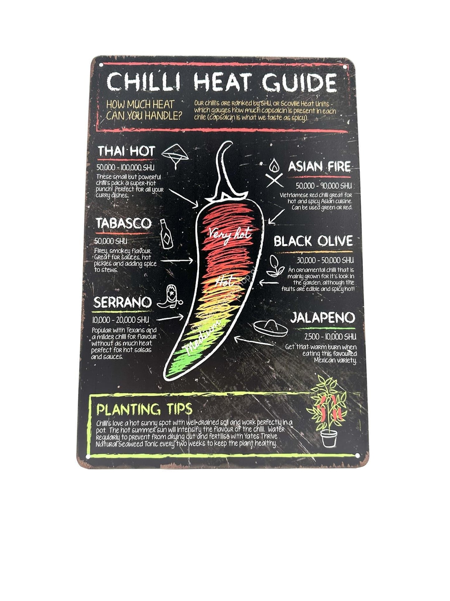 Metal Wall Board - Chilli Heat Guide - Pepper - Chalkboard