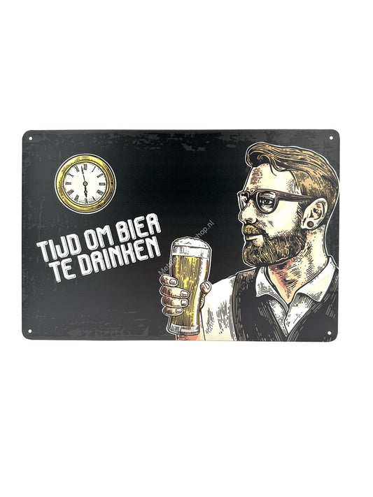 Metalen Wandbord - Tijd om bier te drinken!