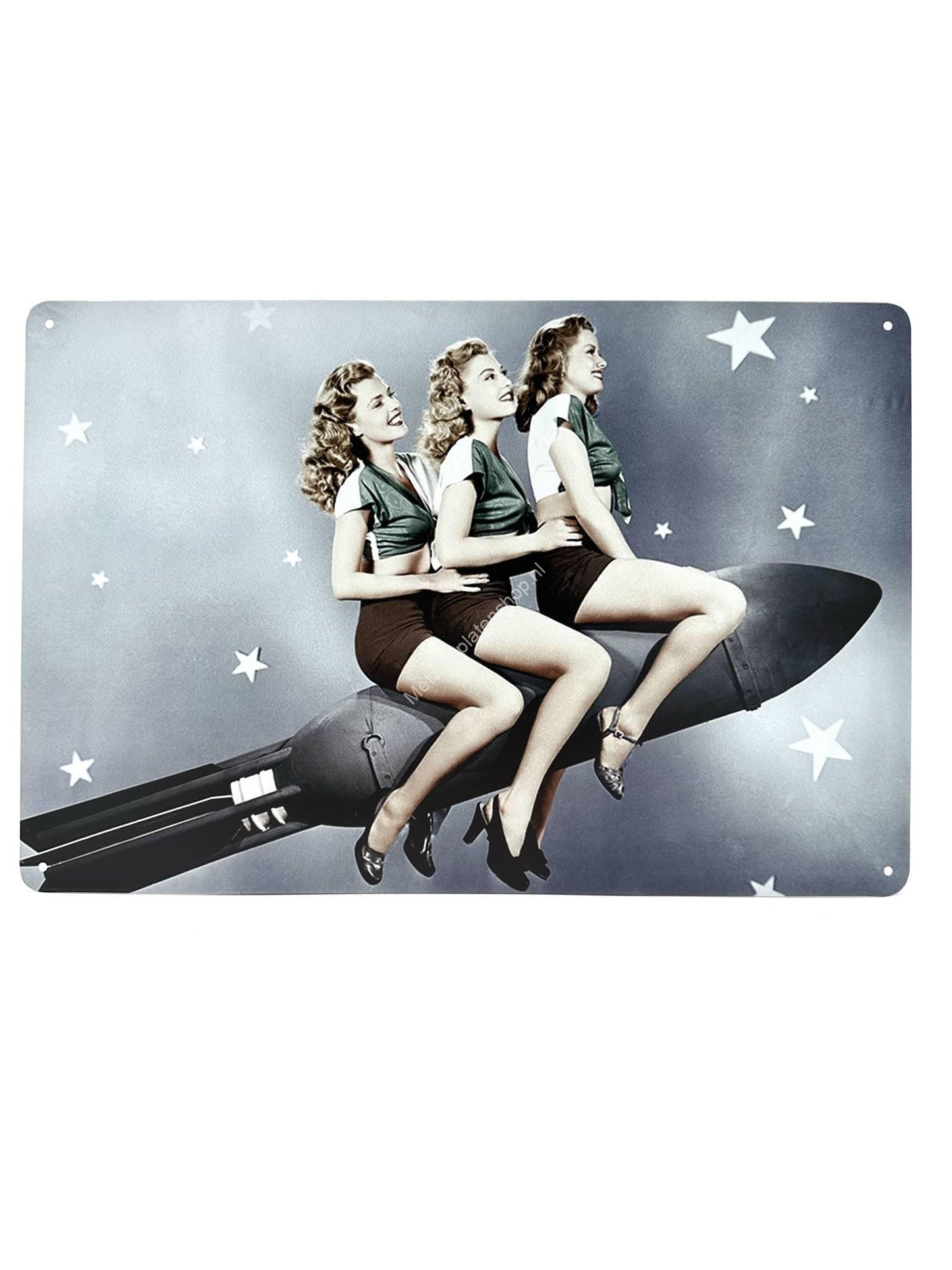 Metal Wall Sign - 3 Women on Rocket