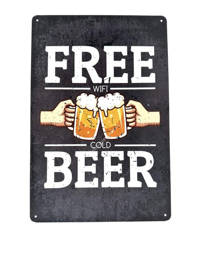 Metalen Wandbord - Free WIFI - Cold BEER - Bier