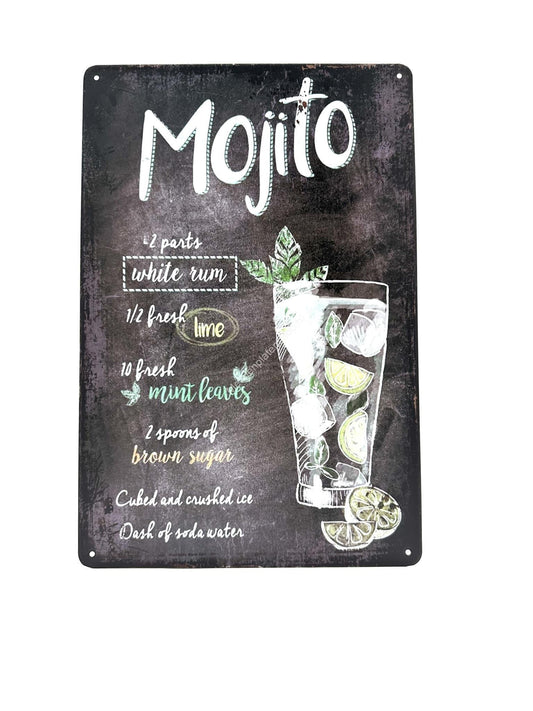 Wandtafel aus Metall – Mojito-Rezept – Getränk – Kreidetafel