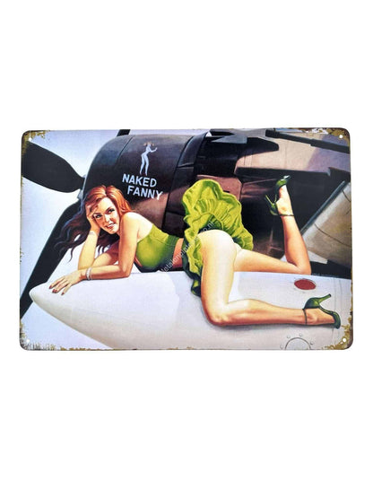 Metal Wall Sign - Airplane - Naked Fanny - Woman