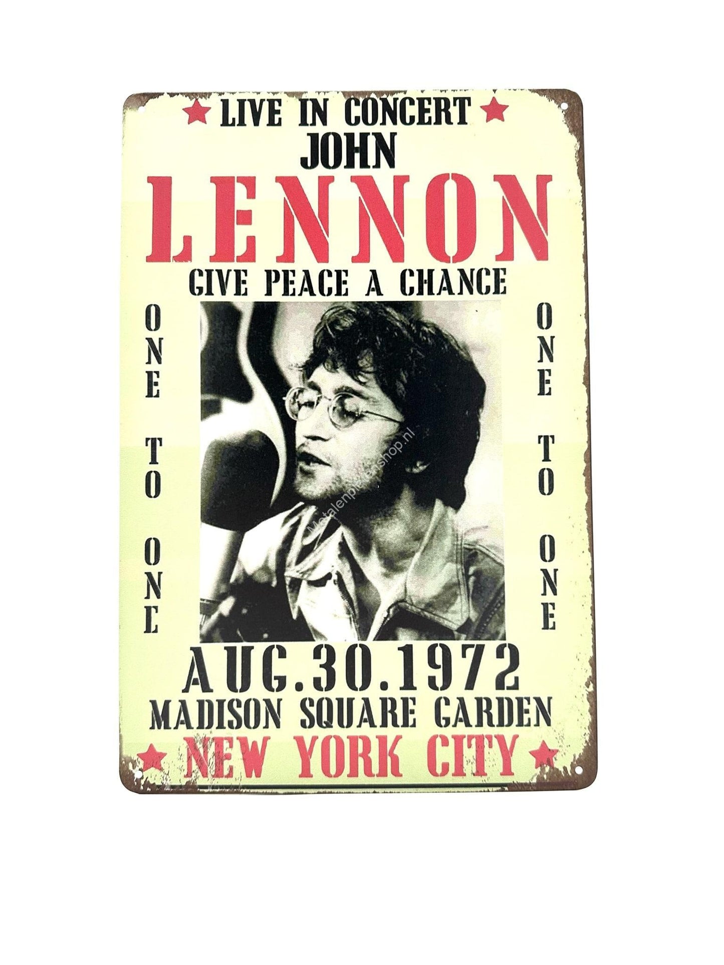 Wandschild aus Metall – John Lennon – Give Peace A Chance – Madison Square Garden