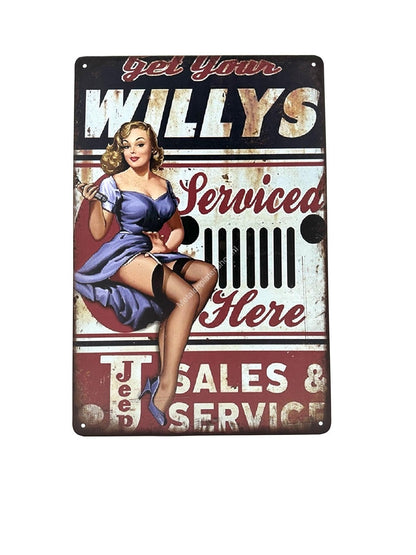 Metalen Wandbord - Get your willys serviced here - Garage