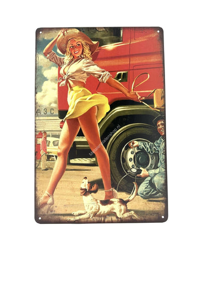 Metal Wall Sign - Woman with Truck and Dog