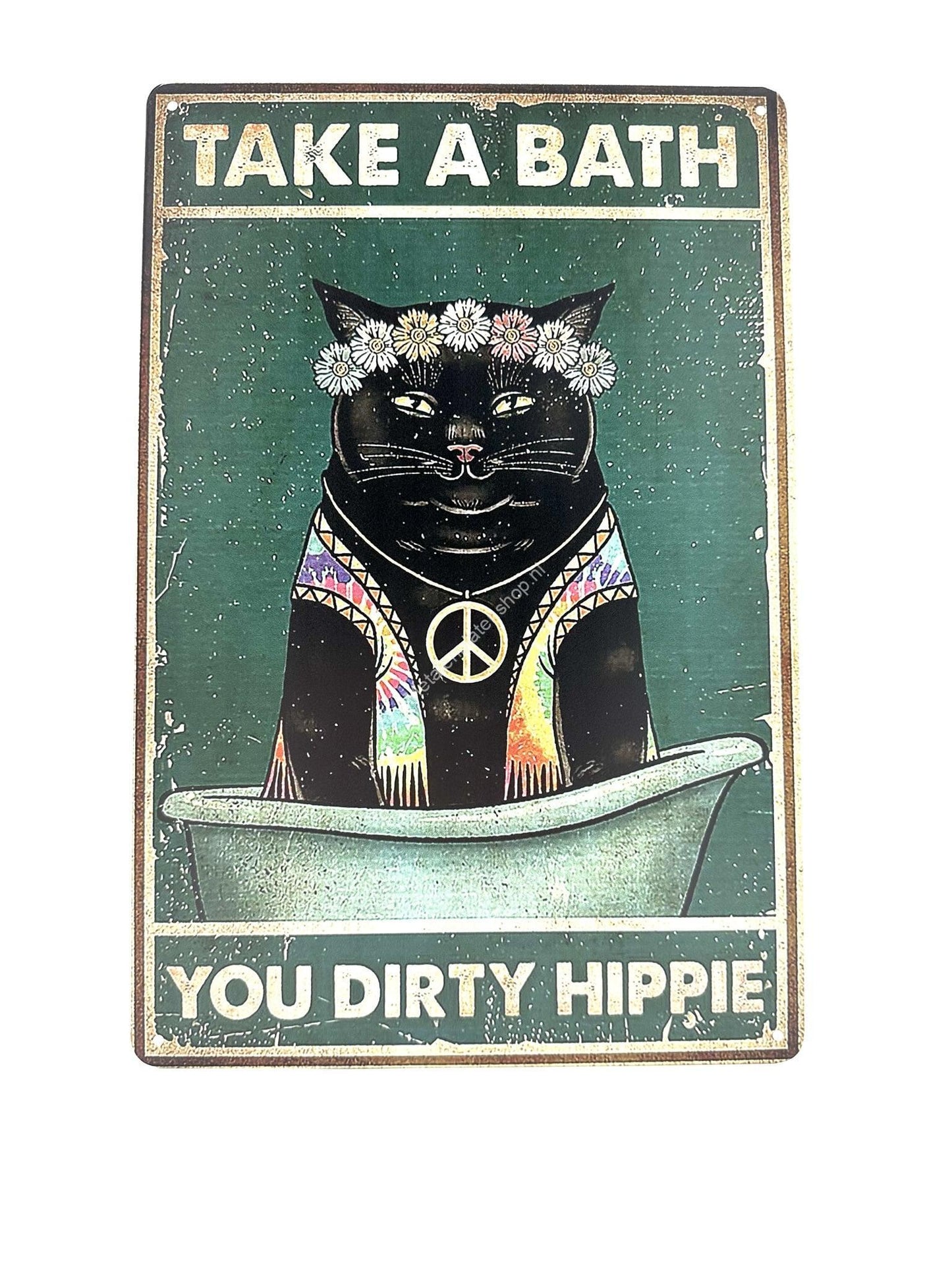 Metal Wall Sign - Funny cat - Take a bath, You Dirty Hippie - Cats