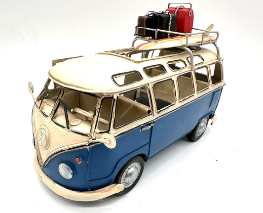 Volkswagen Transporter met Surfplank - Metalen Voertuigen Decoratie - 26.50cm