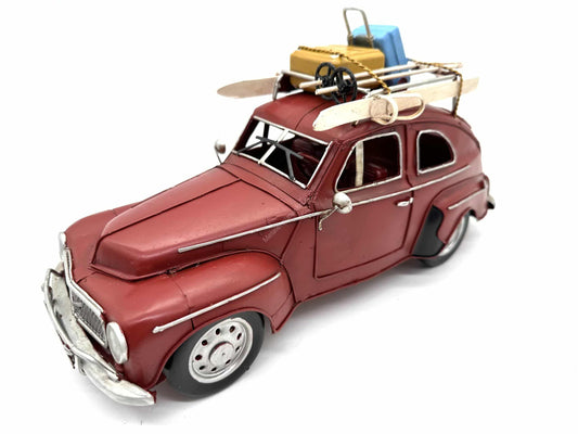 Red car with ski luggage - Metal Vehicle Decoration - 33.5cm