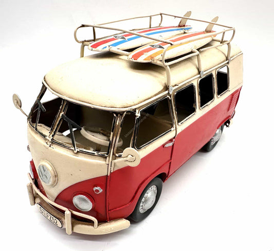 Volkswagen Transporter met Surfplanken - Metalen Voertuigen Decoratie - 27cm