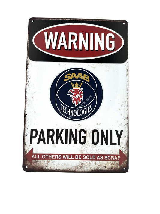 Metal Wall Sign - SAAB Parking Only - Parking