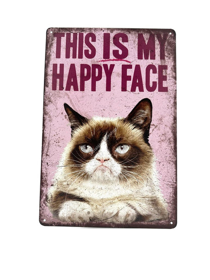 Wandschild aus Metall – This is my happy face – Grumpy Cat – Katzen