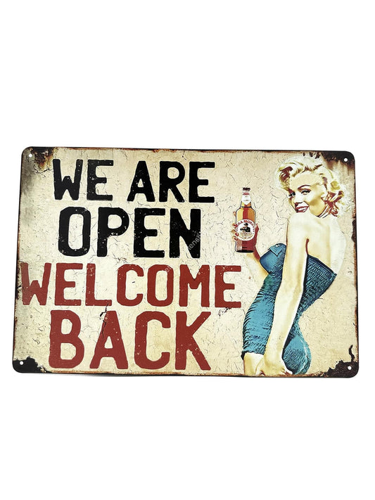 Metalen Wandbord - We are open, welcome back