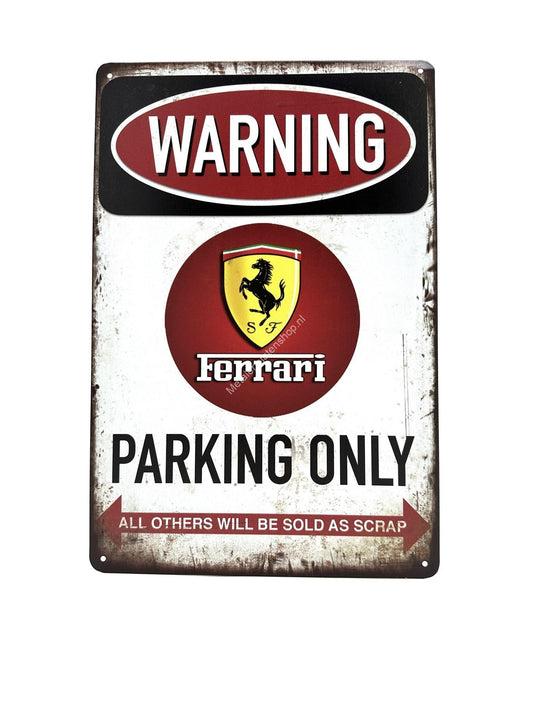 Metalen Wandbord - Ferrari Parking Only - Parkeren