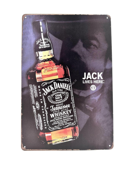 Wandschild aus Metall – Jack Daniels – Lebt hier – Trinken