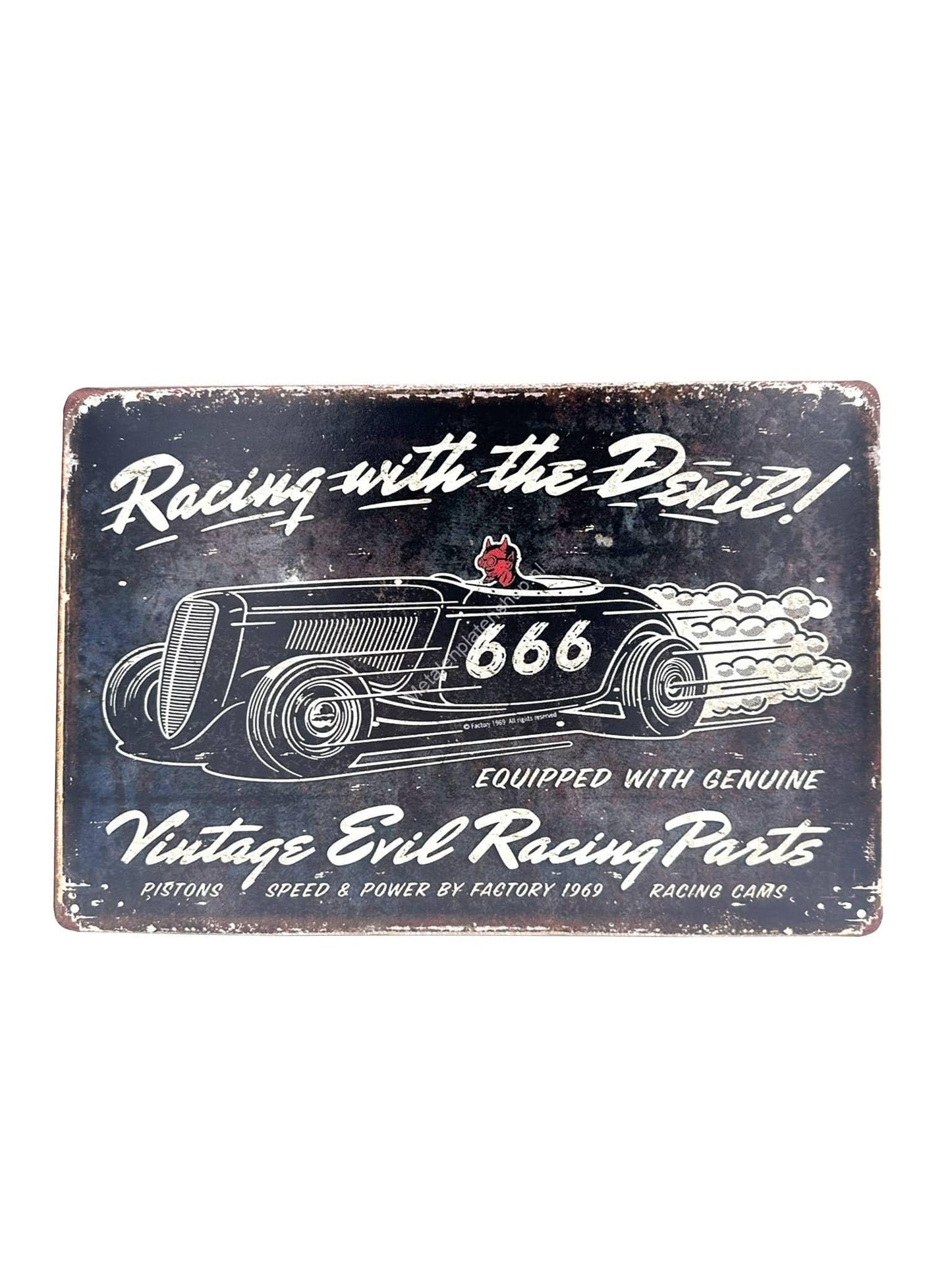 Metal Wall Sign - Racing with the Devil - Car - 666 - Race