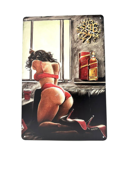 Metal Wall Sign - Woman on the Couch - Johnnie Walker - Red Label