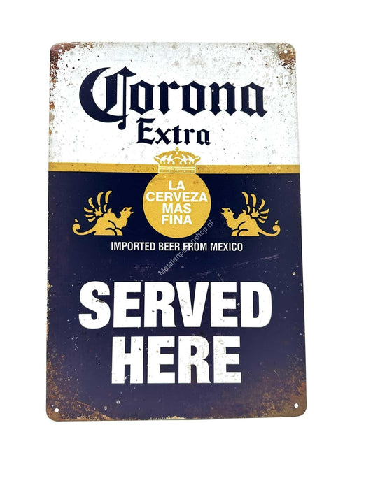 Wandschild aus Metall – Corona Extra Served Here – Bier