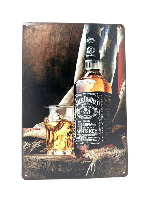 Wandschild aus Metall – Jack Daniels mit Glas