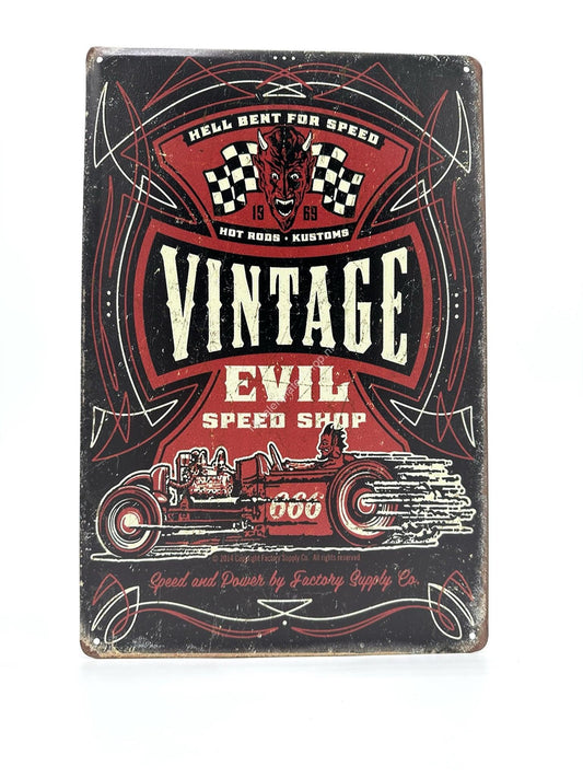 Metal Wall Sign - VINTAGE Evil Speed ​​Shop - Car - Hell Bent For Speed