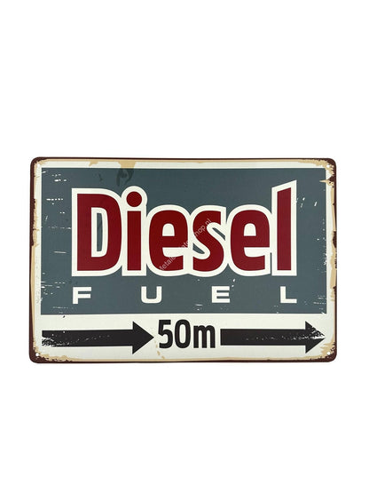 Wandschild aus Metall – Diesel 50 Meter – Kraftstoffe – Garage