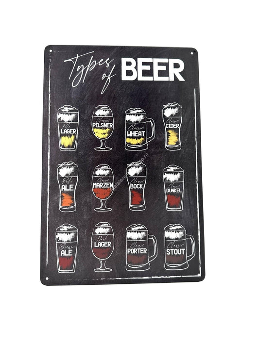 Metalen Wandbord - Types of Beer - Bieren